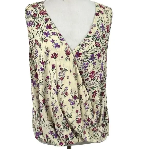 Velvet Graham Spencer Floral Sleeveless Draped Blouse Women Medium - Picture 1 of 6